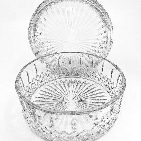 Set of 2 Vintage Indiana Glass Co Princess Clear Diamond Cut Glass Candy Bowls - Picture 1 of 11